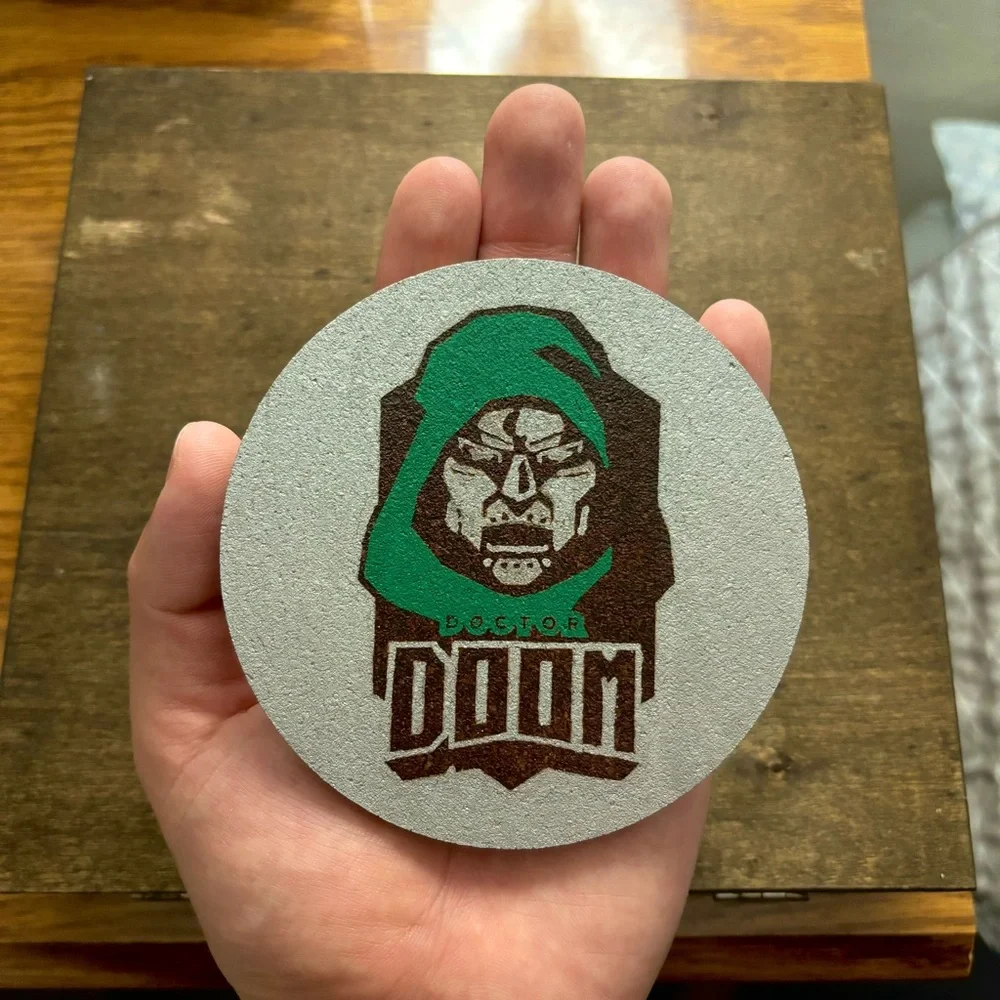 Doctor Doom Laser Engraved Painted Cork Coaster